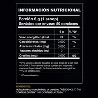 Energy Creatina Strong · tabla nutricional