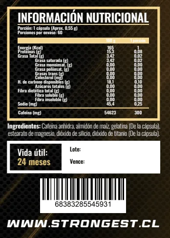 Caffeine Anhydrous 300mg · tabla nutricional