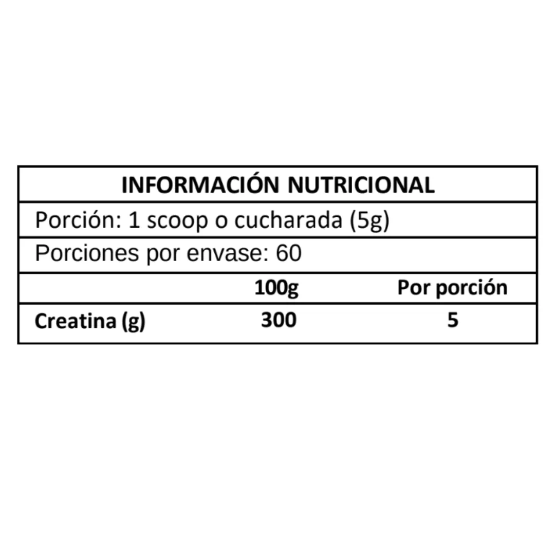 Creatina Iron Element 300 Gr. · tabla nutricional