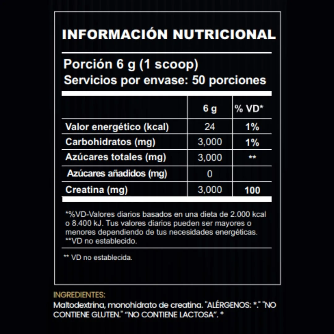 Energy Creatina Strong · tabla nutricional