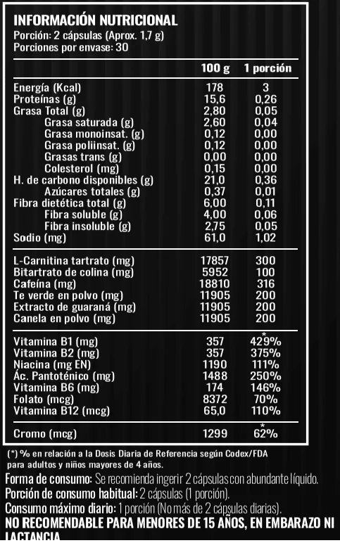 Lipo Strong · tabla nutricional